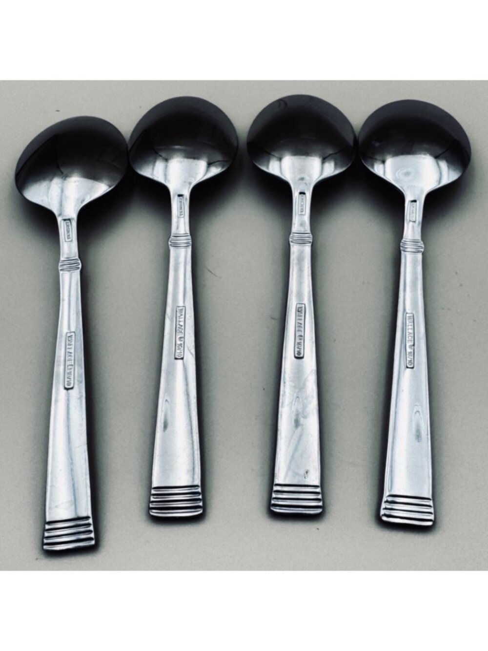 4 Wallace Stainless NAPOLI FROST Oval Soup Spoons 18/10 Flatware Set - Picture 5 of 8